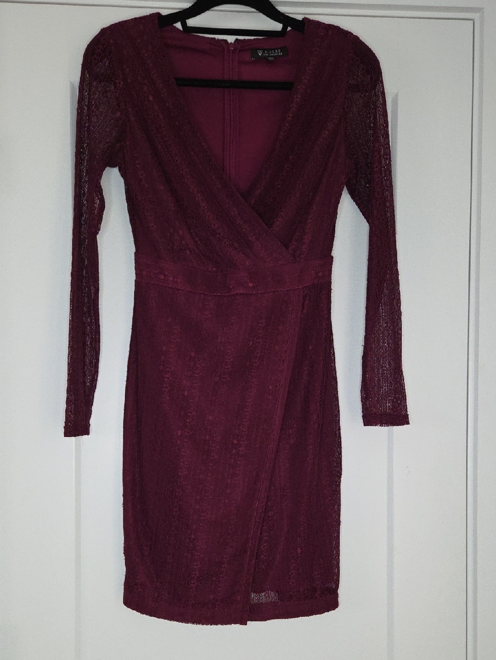 Guess Burgundy Lace Long Sleeve Faux Wrap Dress Size 4
